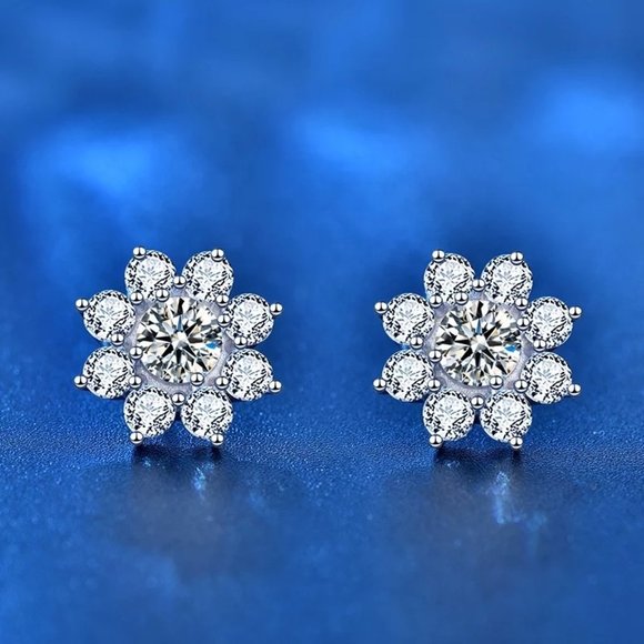 Certified 1ct. t.w. Diamond Flower Earrings 18k White Gold over Italy Silver - Picture 6 of 16